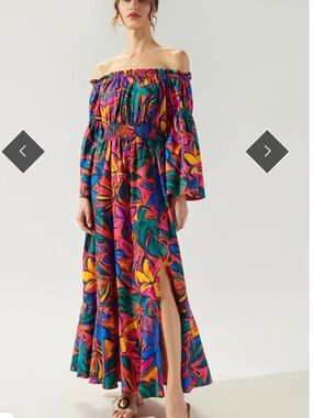 Vibrant Multicolor Off-Shoulder Maxi Dress